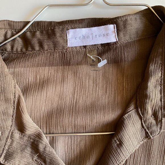 Echo Rose Brown Sheer Button Down Ruffle Sleeve Long Tunic Dress Cover-Up Size S - Picture 4 of 7